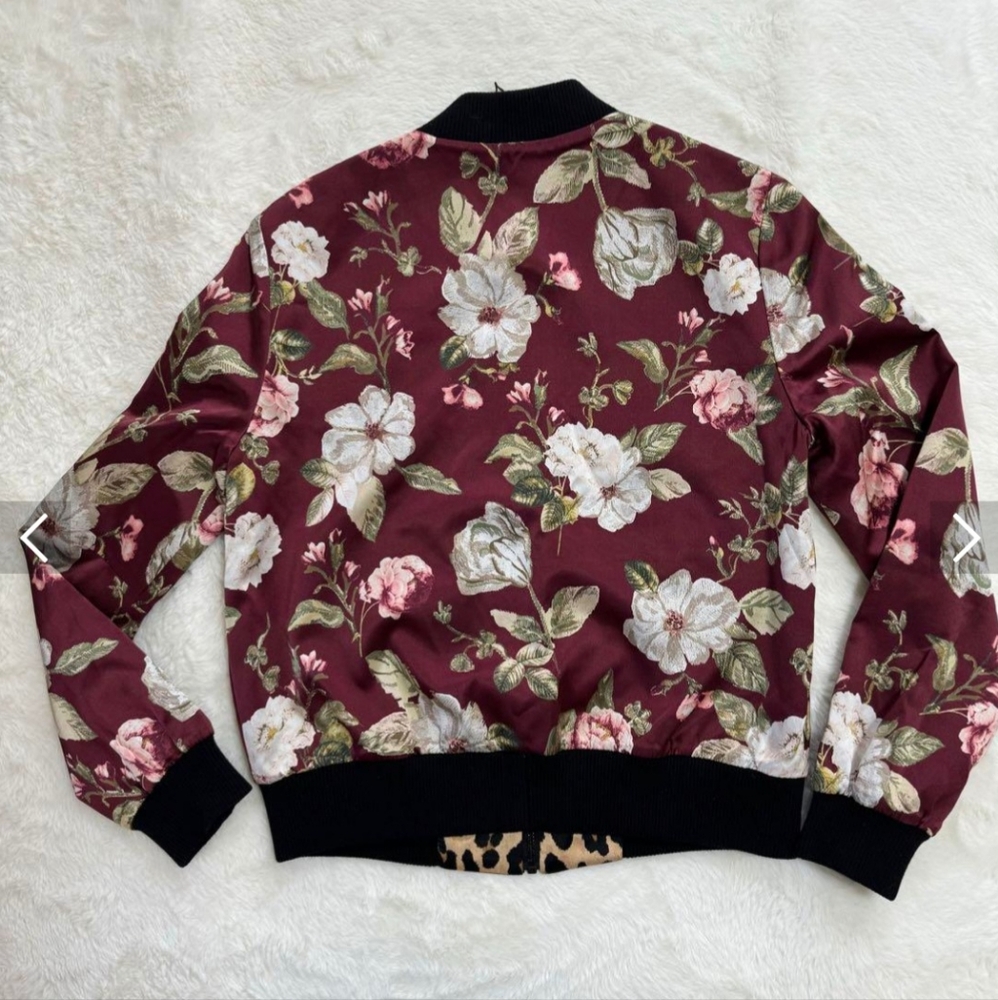 Alice + olivia Reversible Blouson Flower Pattern/Leopard Pattern Bomber Jacket - Picture 9 of 10